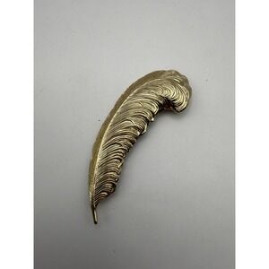 Vintage Gold Tone Feather Brooch • Large Textured Feather Pin